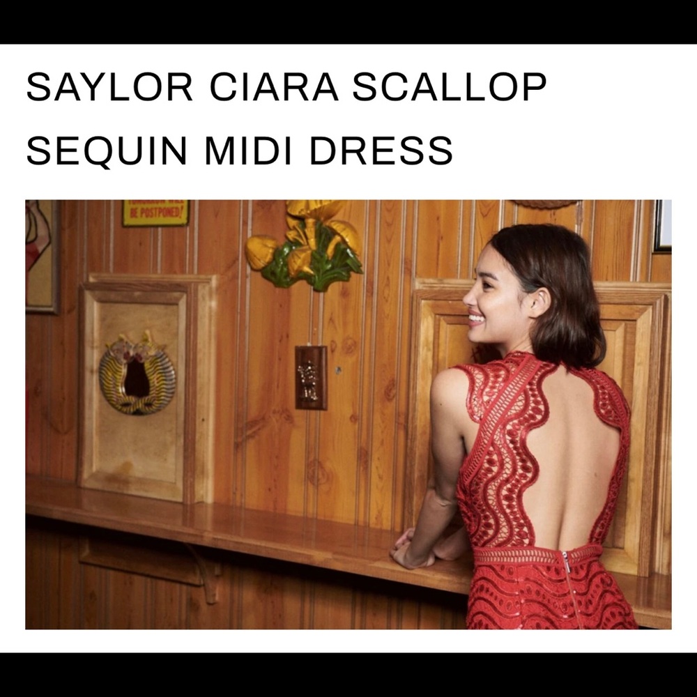 Ciara Scallop Midi Dress Red - MEDIUM